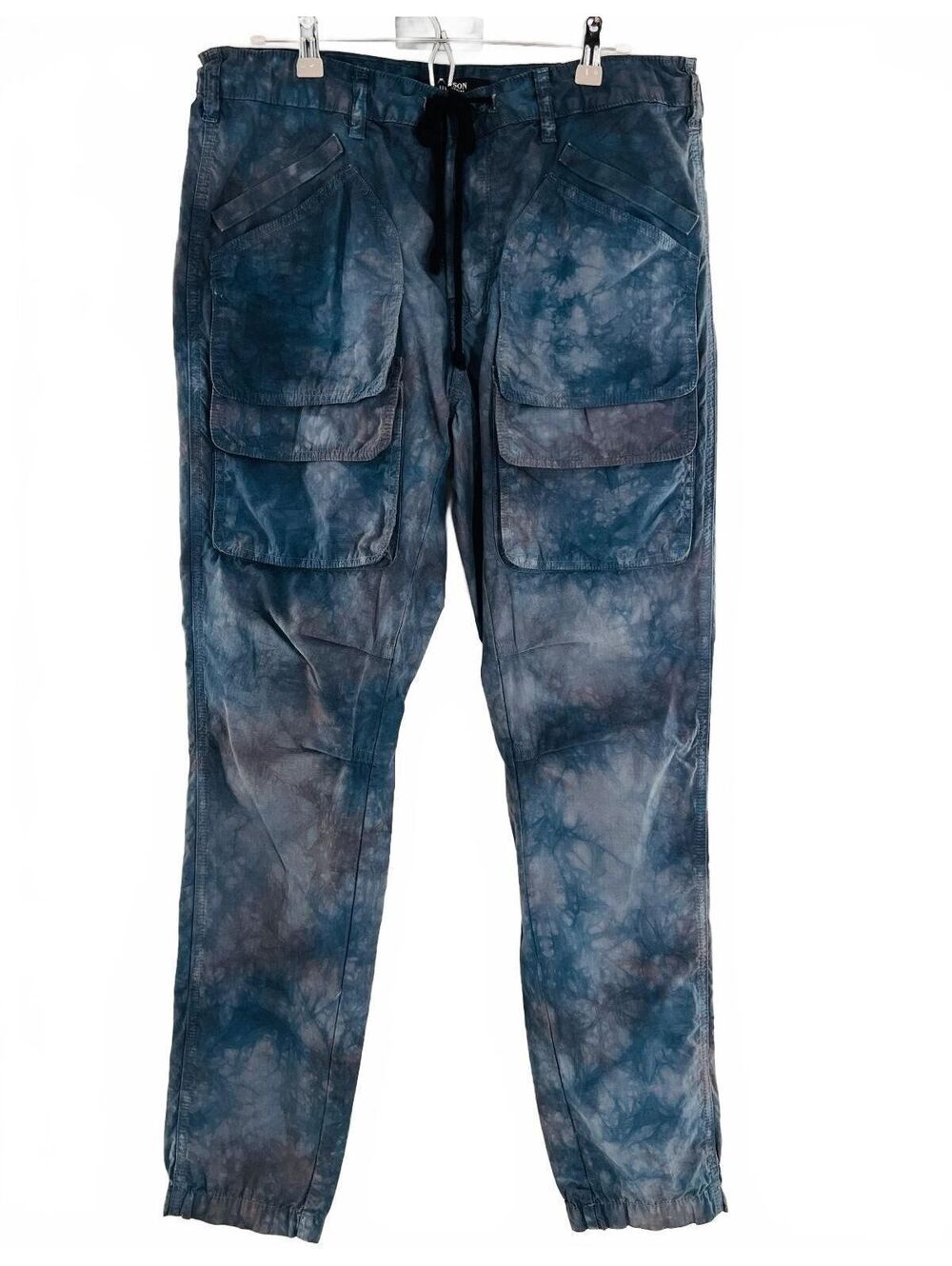 Hudson Tracker Pant Tie Dye Blue Utility Cargo Pants Drawstring Streetwear S-32